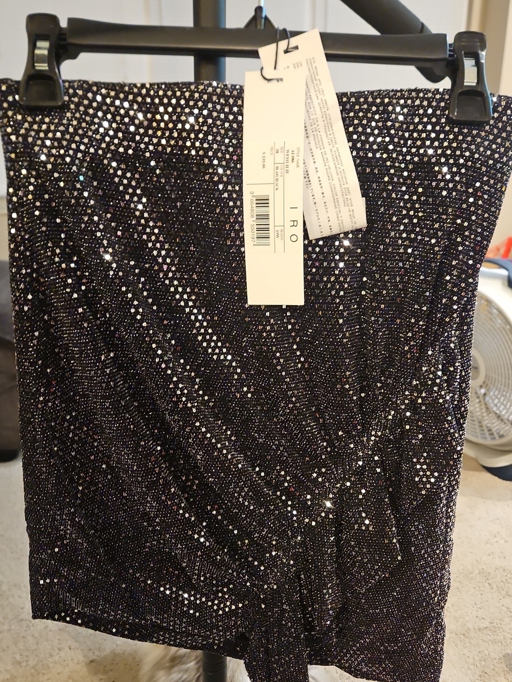 IRO Black Sequin Draped Mini Skirt